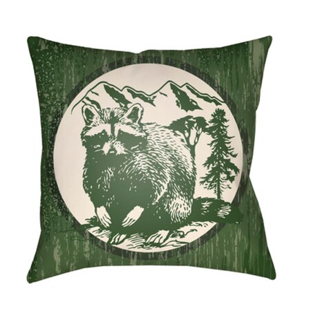 Lodge Cabin Raccoon Ridge Poly Filled Pillow - Dark Green & Beige - 20 X 20 In.